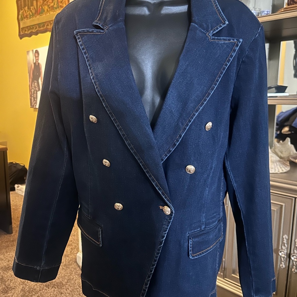 Sam Edelman denim double breasted blazer size XL